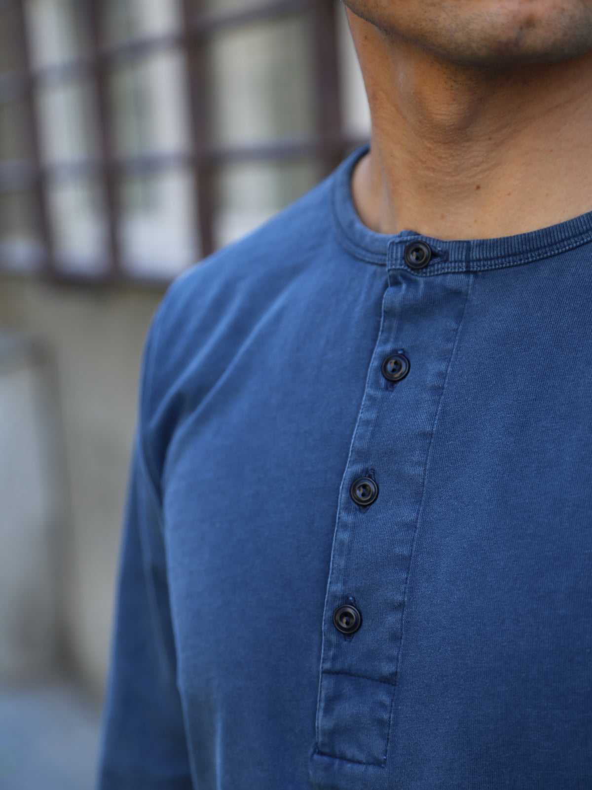Nudie Jeans Long Sleeve Henley Washed Blue (131945)