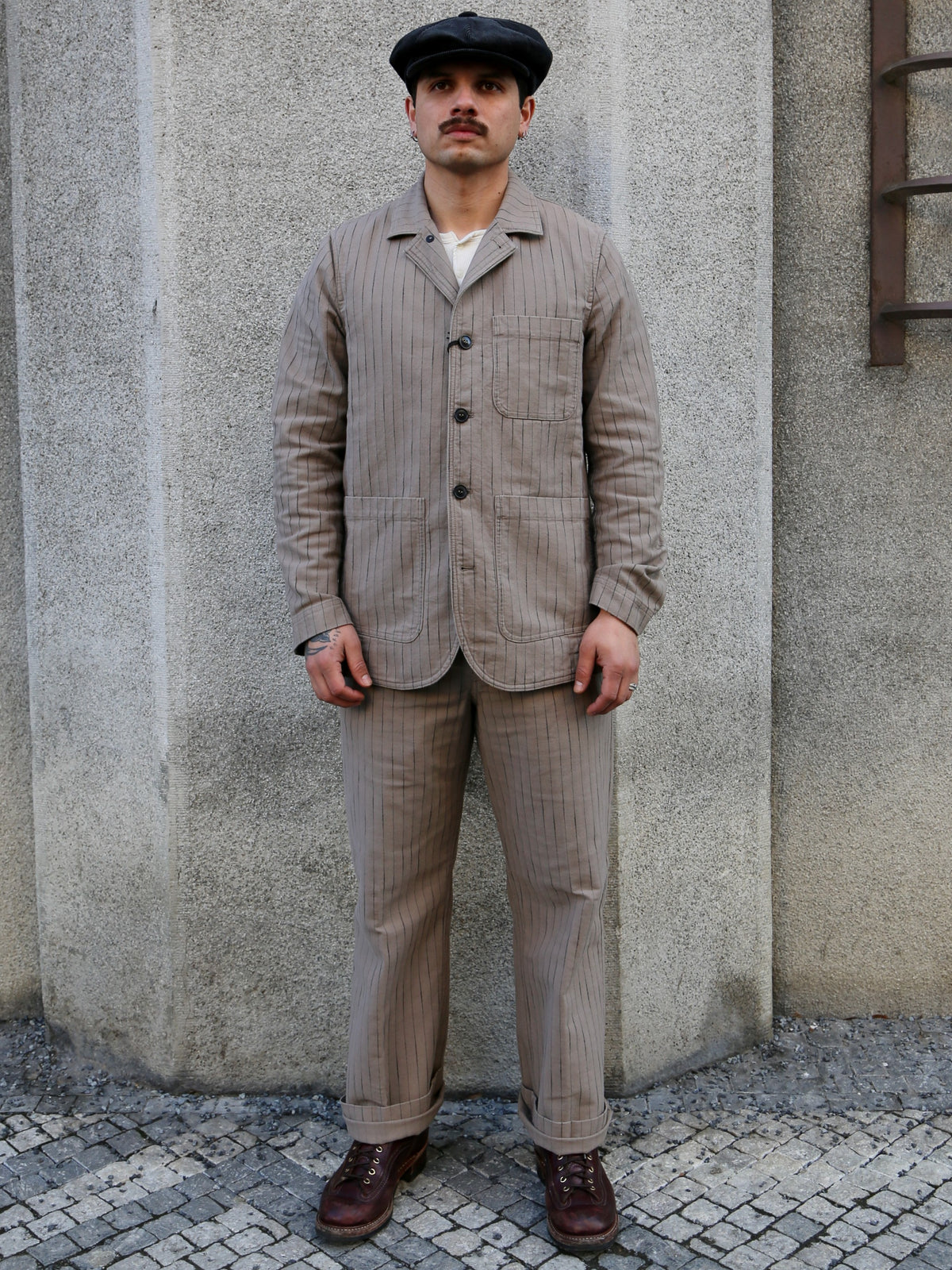 Hansen Garments JOSUF Workwear Blazer – Beige Herringbone Pin (31-57-5)