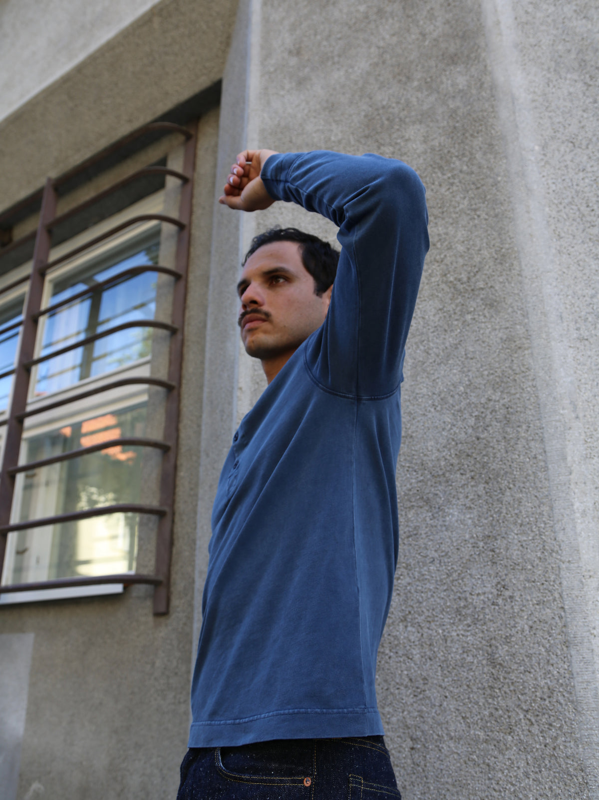 Nudie Jeans Long Sleeve Henley Washed Blue (131945)