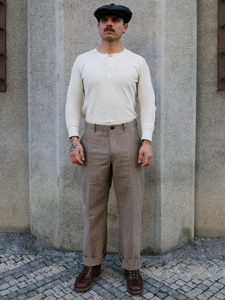 Hansen Garments KELD Straight Cut Trousers – Beige Herringbone Pin (31-57-5)