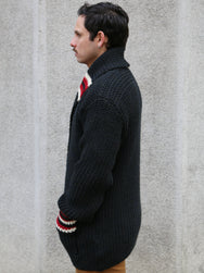 The Real McCoy's Striped Shawl Collar Cardigan – Charcoal (MC24111)