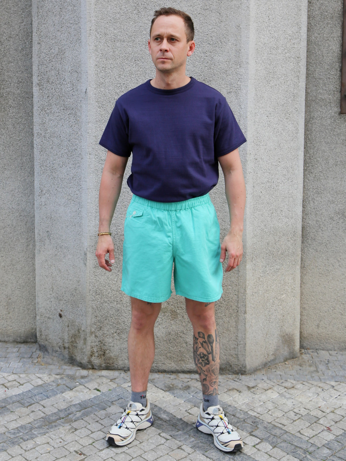 The Real McCOY's Cotton Drill Swim Shorts (Over-Dyed) – Teal (MP22015-111)