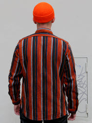 Samurai Jeans Heavyweight Rope Dyed Flannel Shirt – Indigo x Orange Stripes (SIN23-02W)
