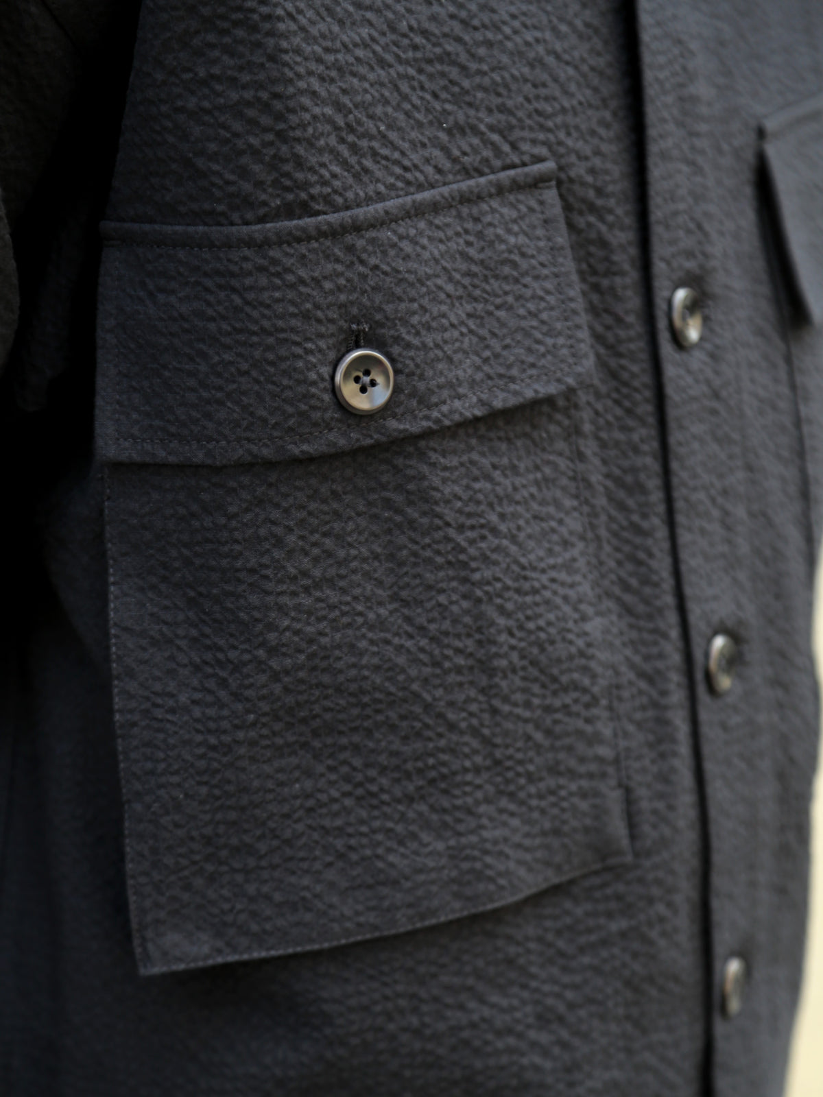 Fleurs de Bagne La Chemise Cargo “Seersucker” – Black (A-08037)