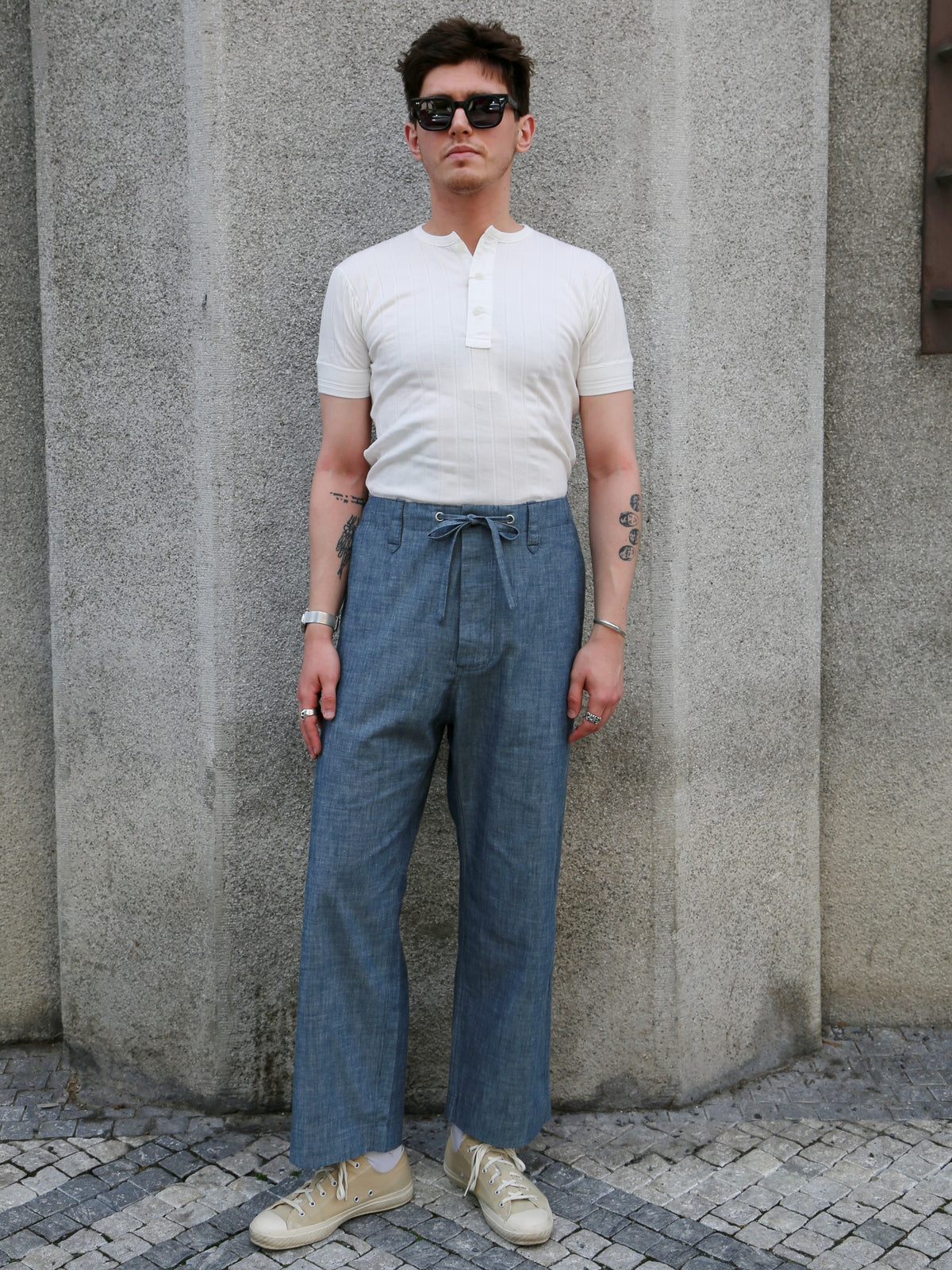 Fleurs de Bagne Le Pantalon “Le Nervi” – Chambray (A-05928)