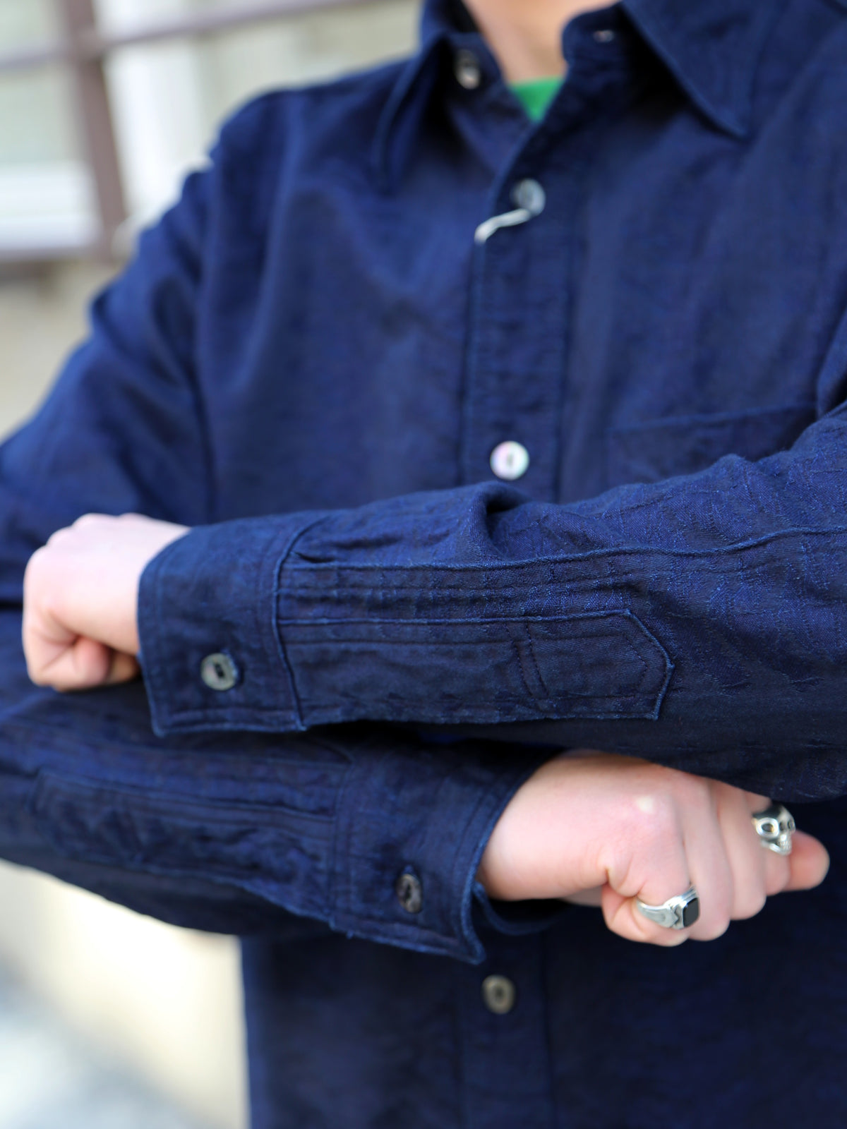Samurai Jeans "Sengen" Jacquard Work Shirt – Indigo (SSS26-01W)