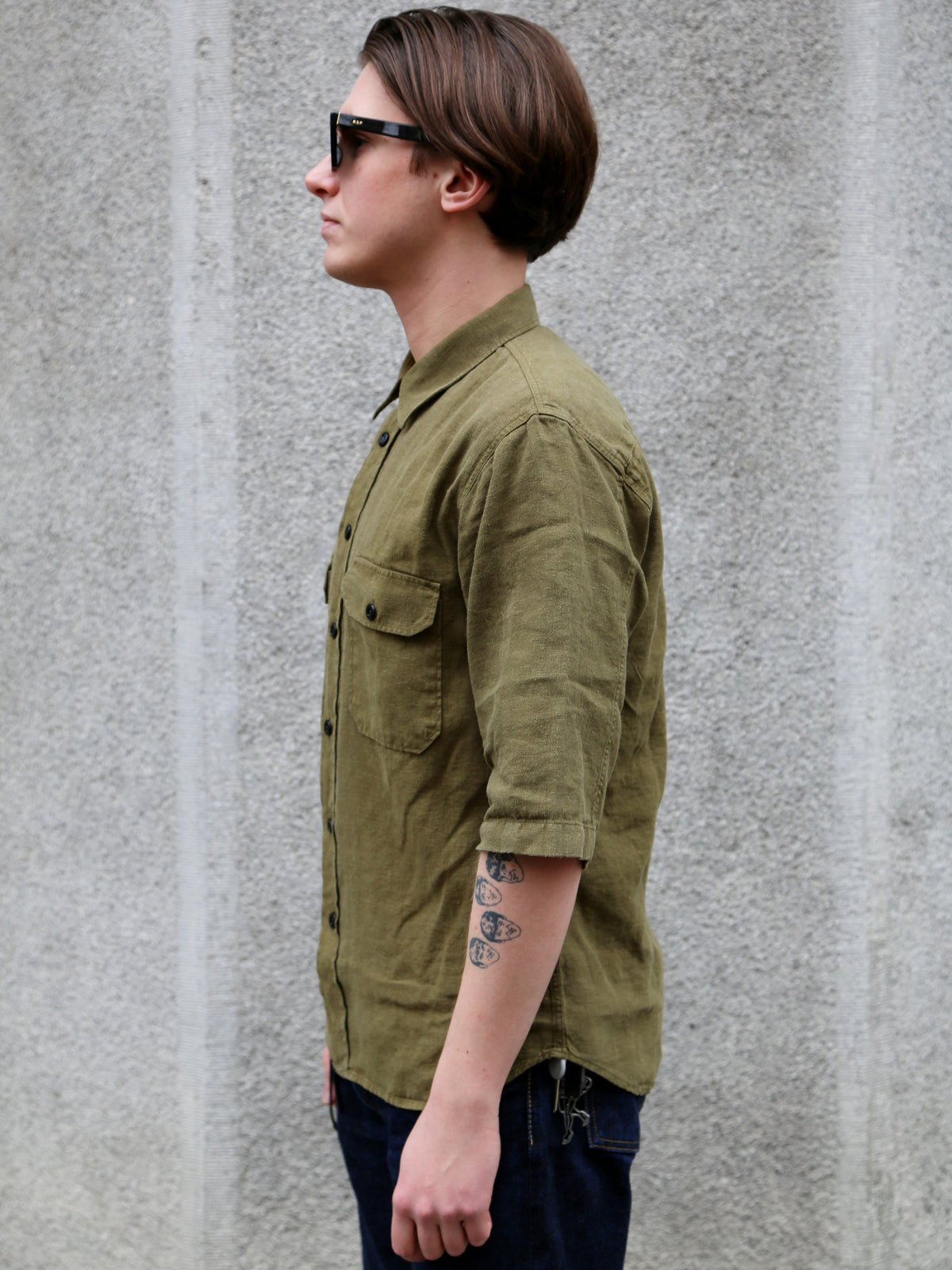 Indigofera Delray Linen Canvas Shirt – Military Olive (6450-527-65)