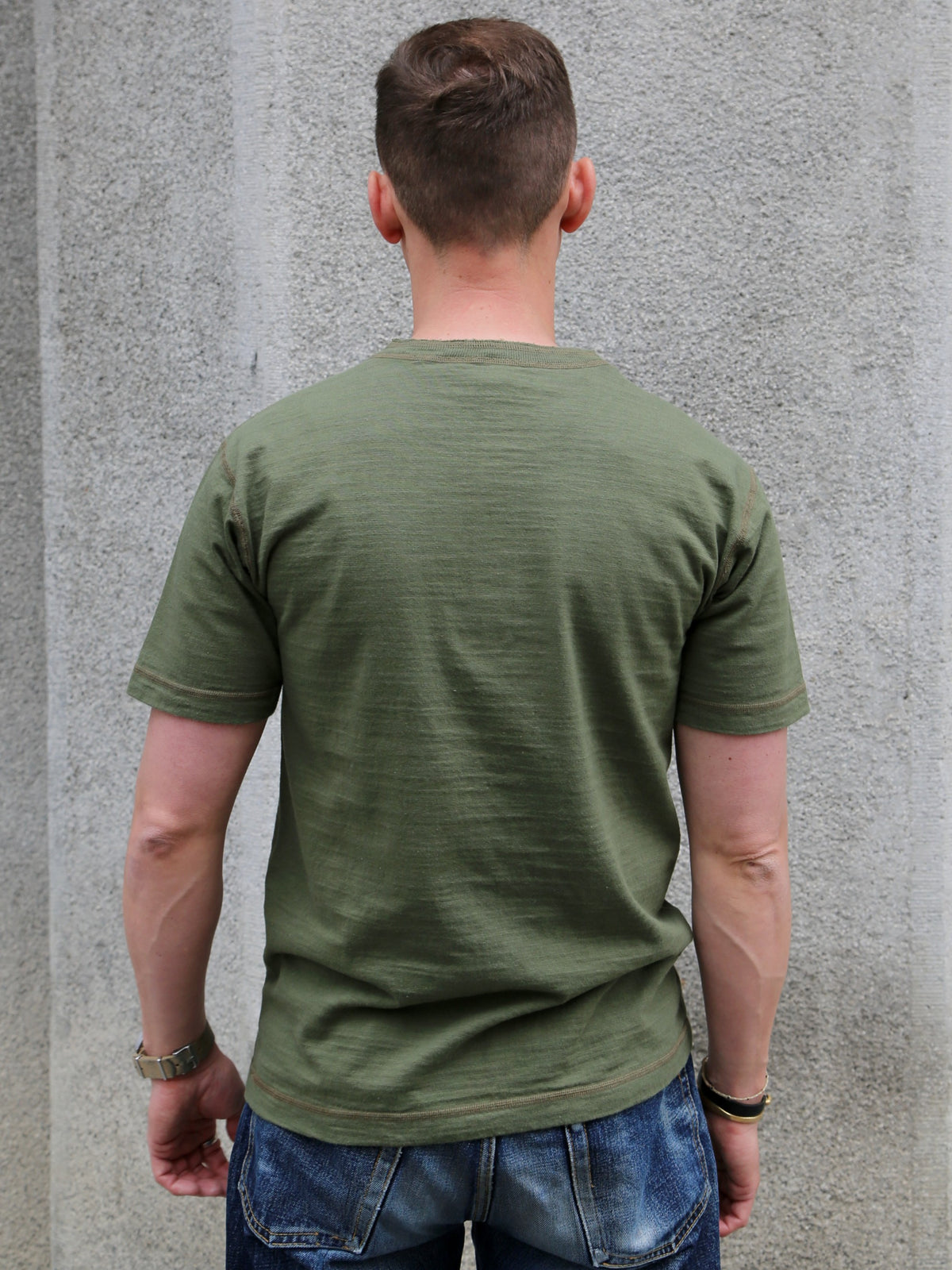 Buzz Ricksons Slub Yarn Henley Neck T-Shirt – Olive (BR79192)