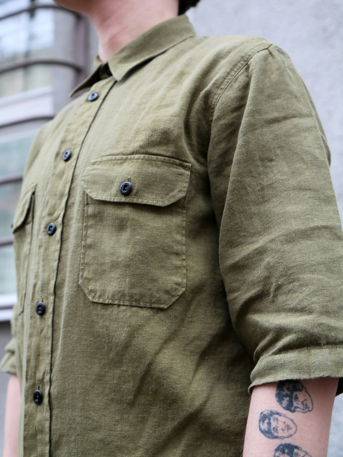 Indigofera Delray Linen Canvas Shirt – Military Olive (6450-527-65)