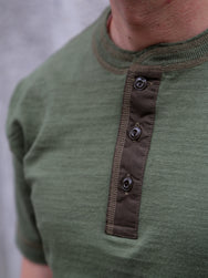 Buzz Ricksons Slub Yarn Henley Neck T-Shirt – Olive (BR79192)