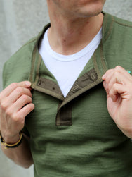 Buzz Ricksons Slub Yarn Henley Neck T-Shirt – Olive (BR79192)