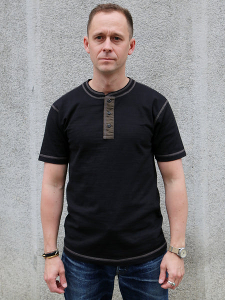 Buzz Ricksons Slub Yarn Henley Neck T-Shirt – Black (BR79192)