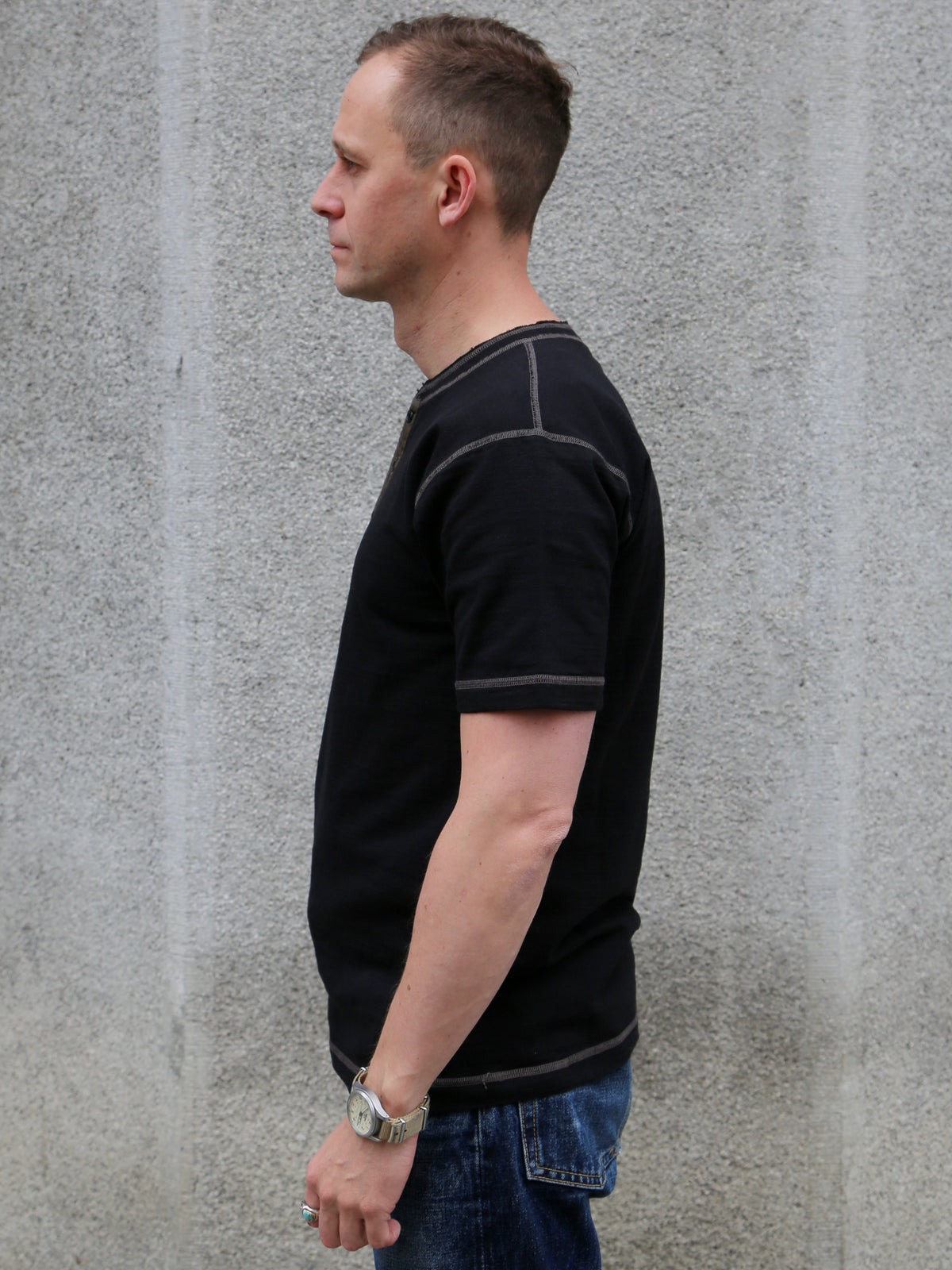Buzz Ricksons Slub Yarn Henley Neck T-Shirt – Black (BR79192)
