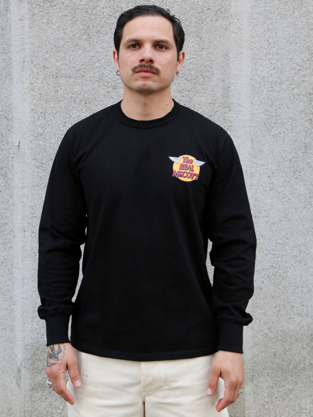The Real McCoy's Logo Tee L/S – Black (MC24003-030)