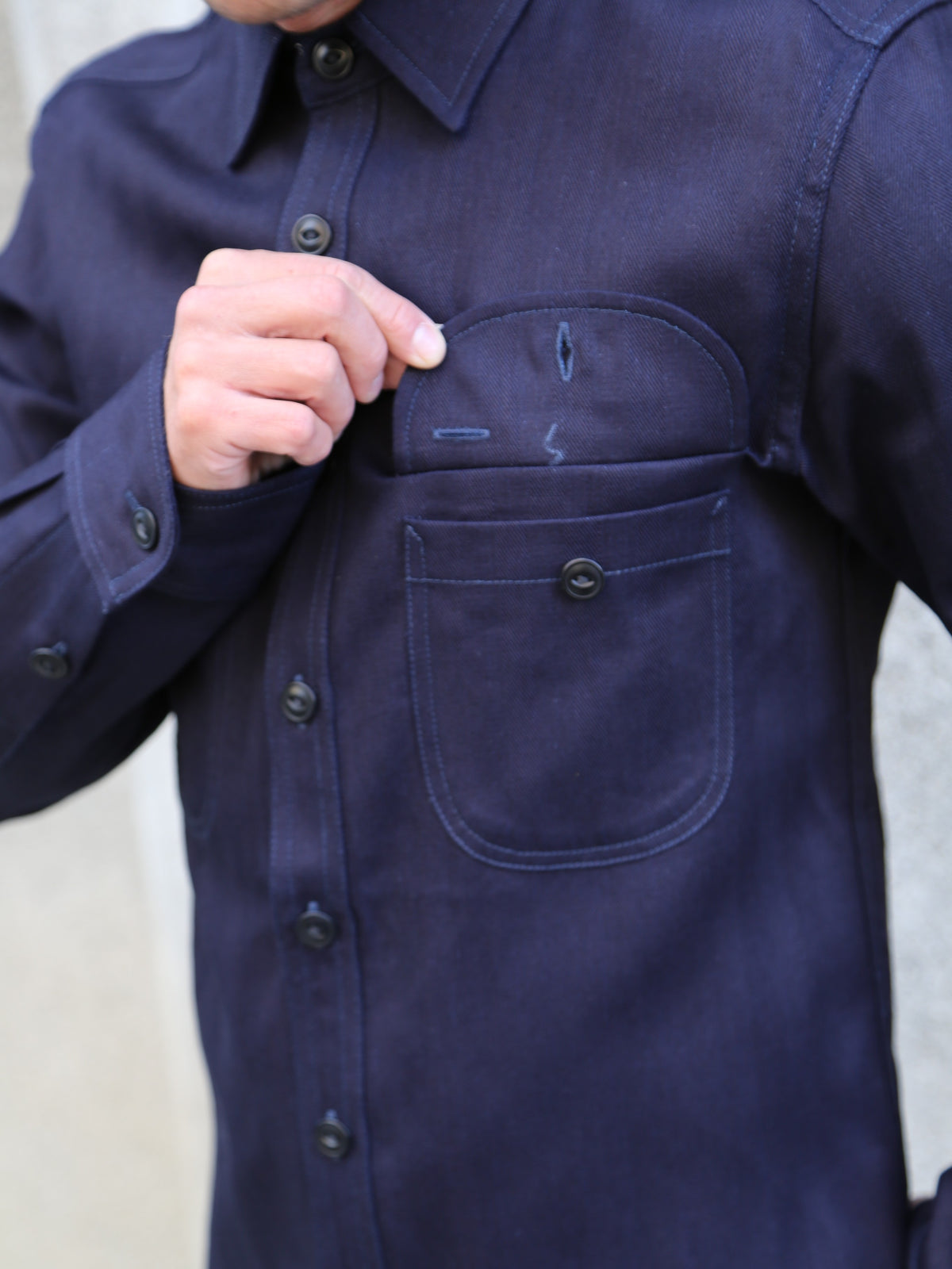 Blue Blanket Italian Herringbone Straight Cut Shirt – Indigo (S05 IT32)