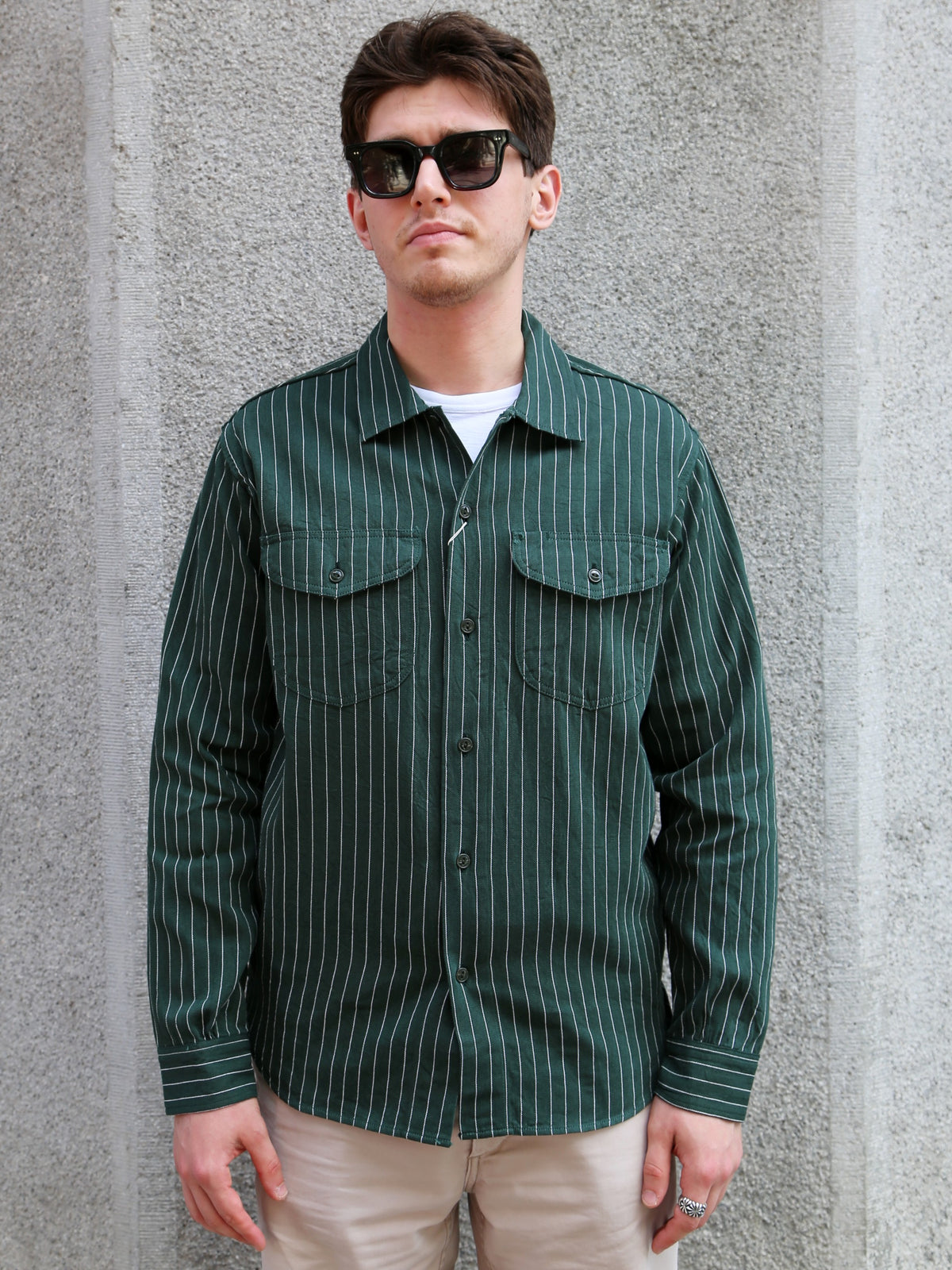 Sugar Cane Coke Stripe LS Workshirt – Green (SC28652-145)