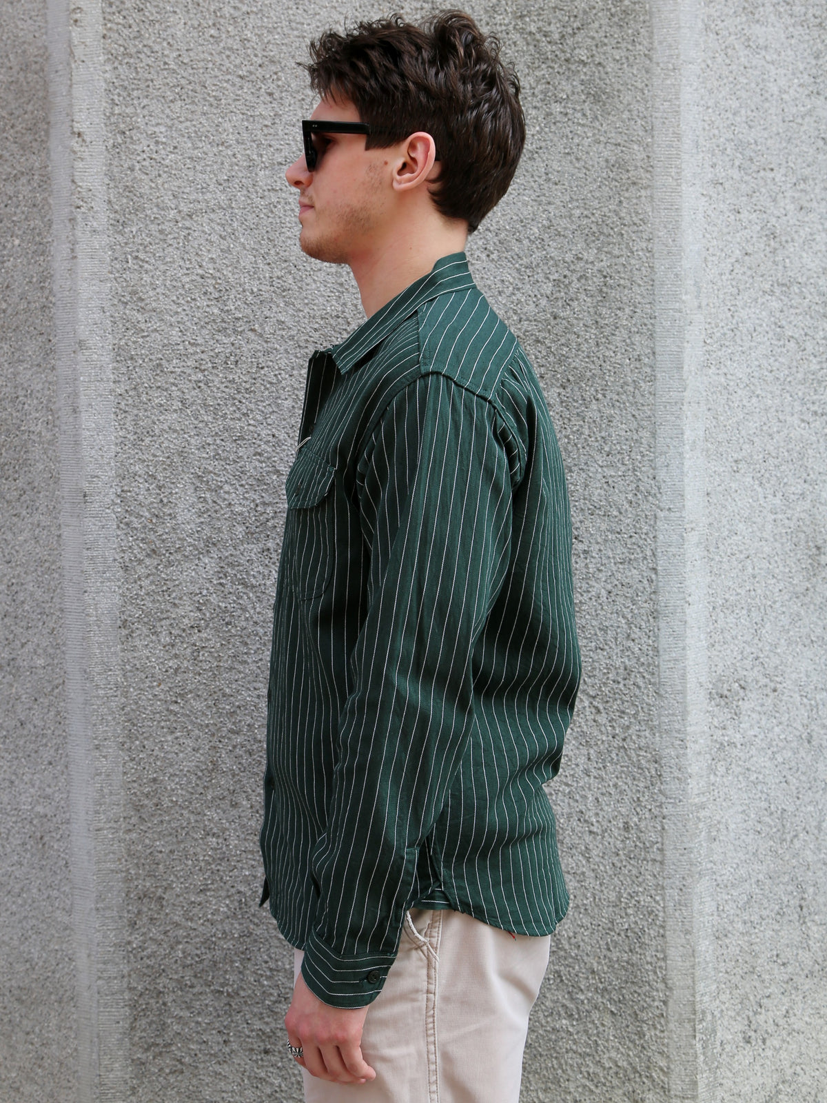 Sugar Cane Coke Stripe LS Workshirt – Green (SC28652-145)