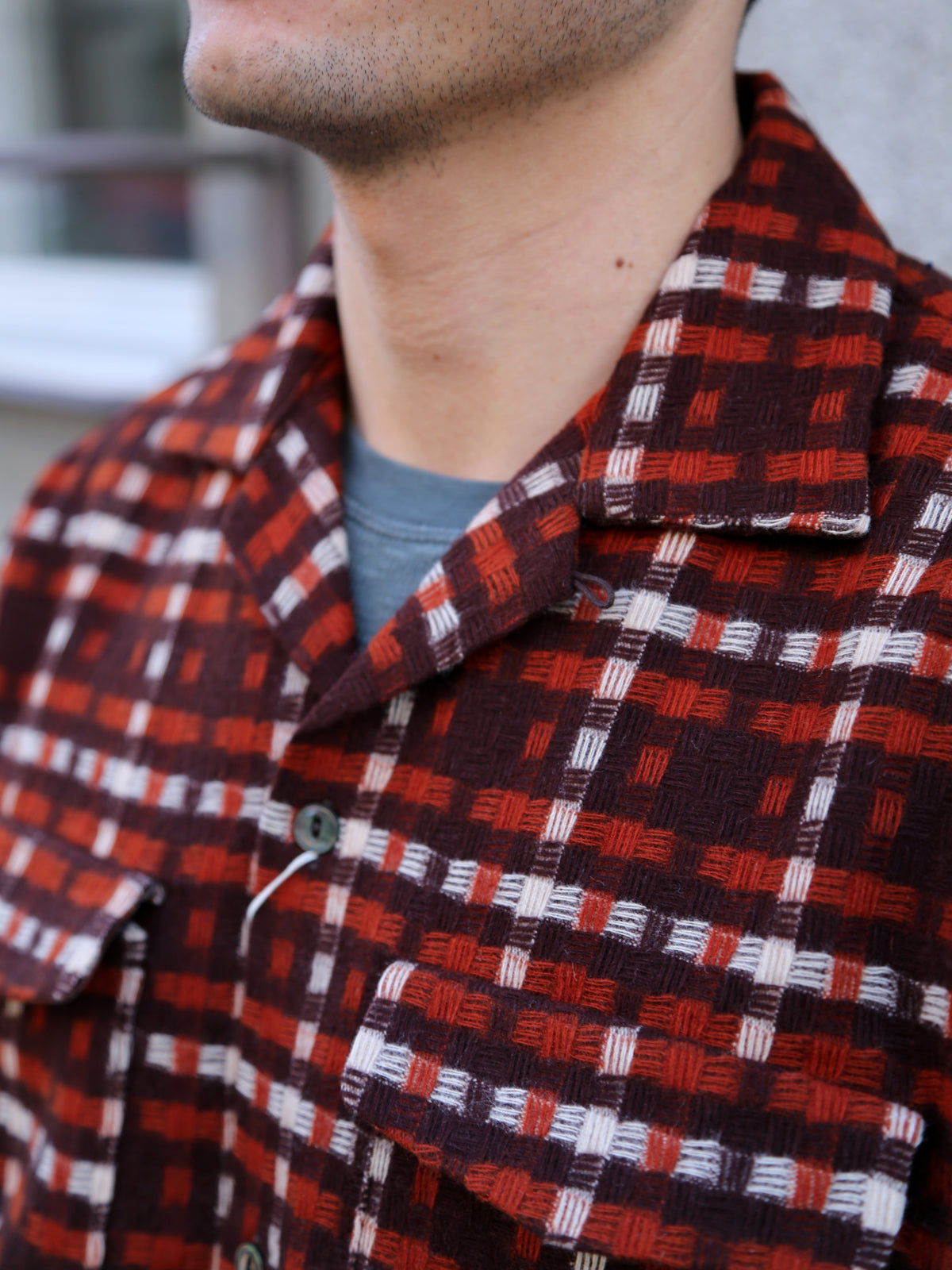 The Real McCoy's Wool Stripe Open-Collar Shirt – Brown / Orange (MS23106)