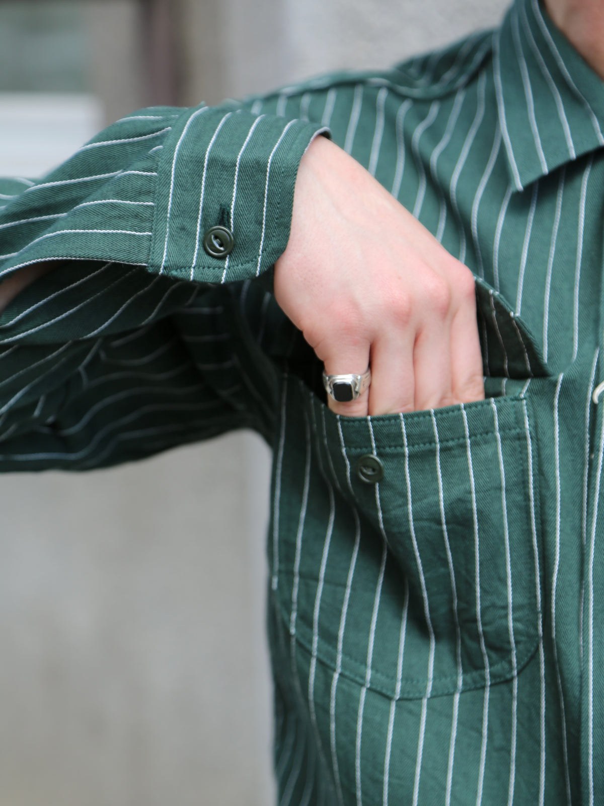 Sugar Cane Coke Stripe LS Workshirt – Green (SC28652-145)