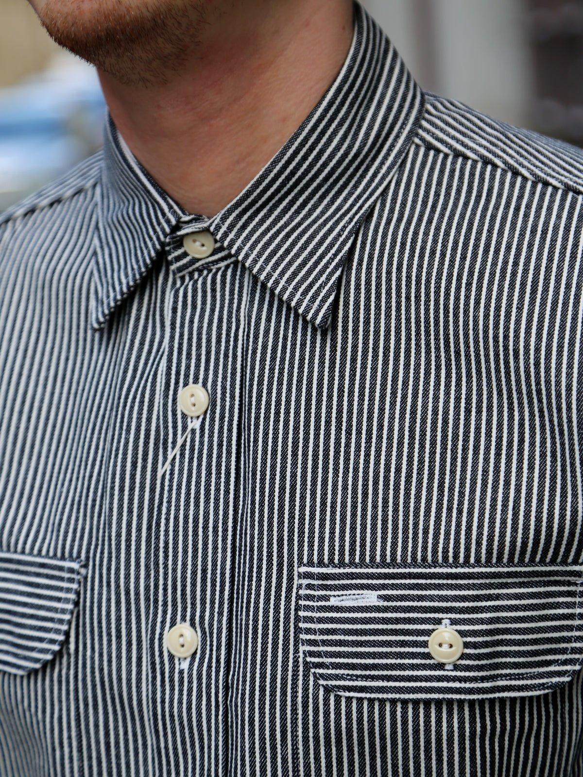 Sugar Cane Hickory Stripe SS Work Shirt – Black (SC37944-119)