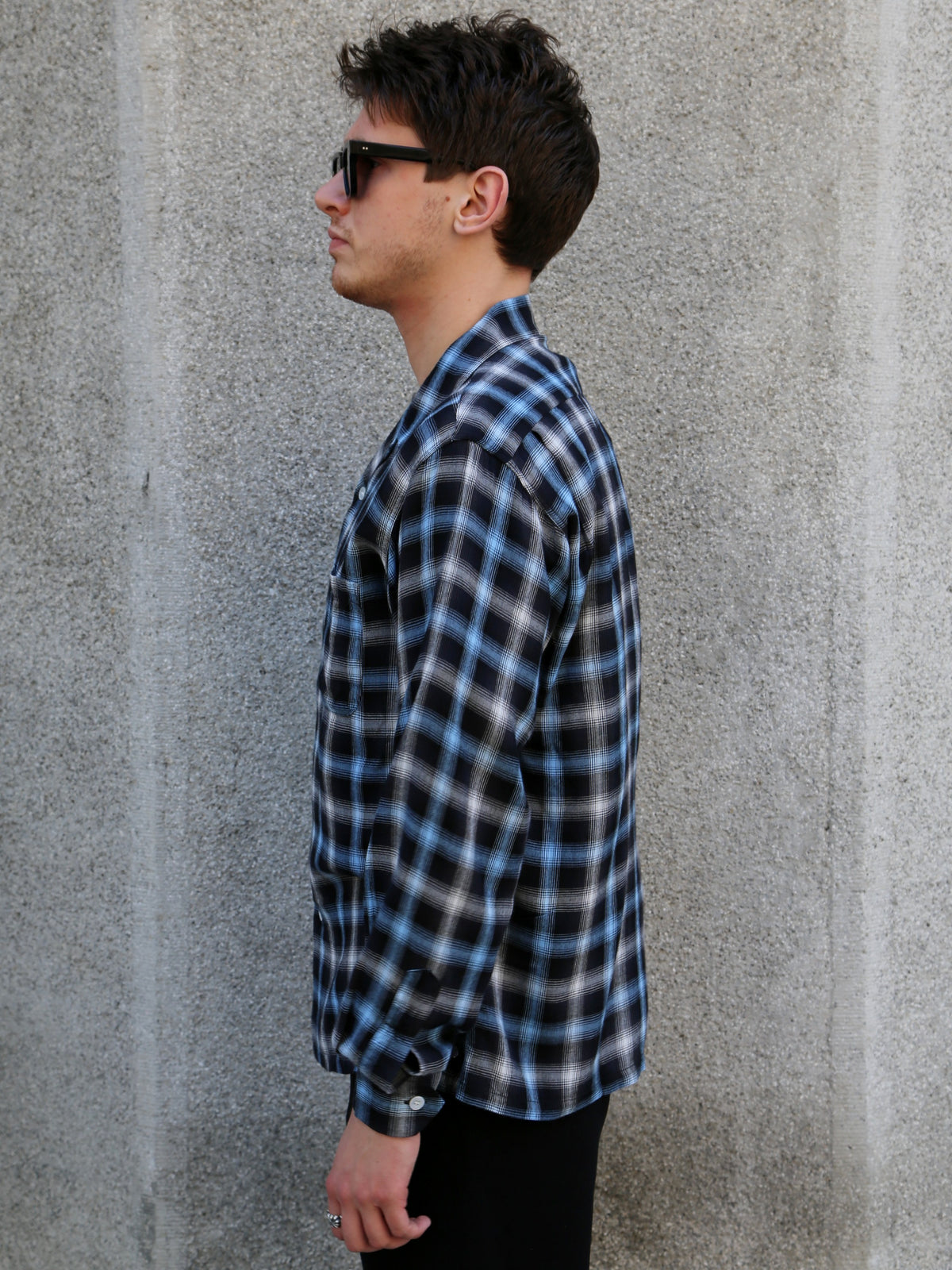 Sugar Cane Rayon Ombre Check Open Shirt – Blue (SC29683-125)