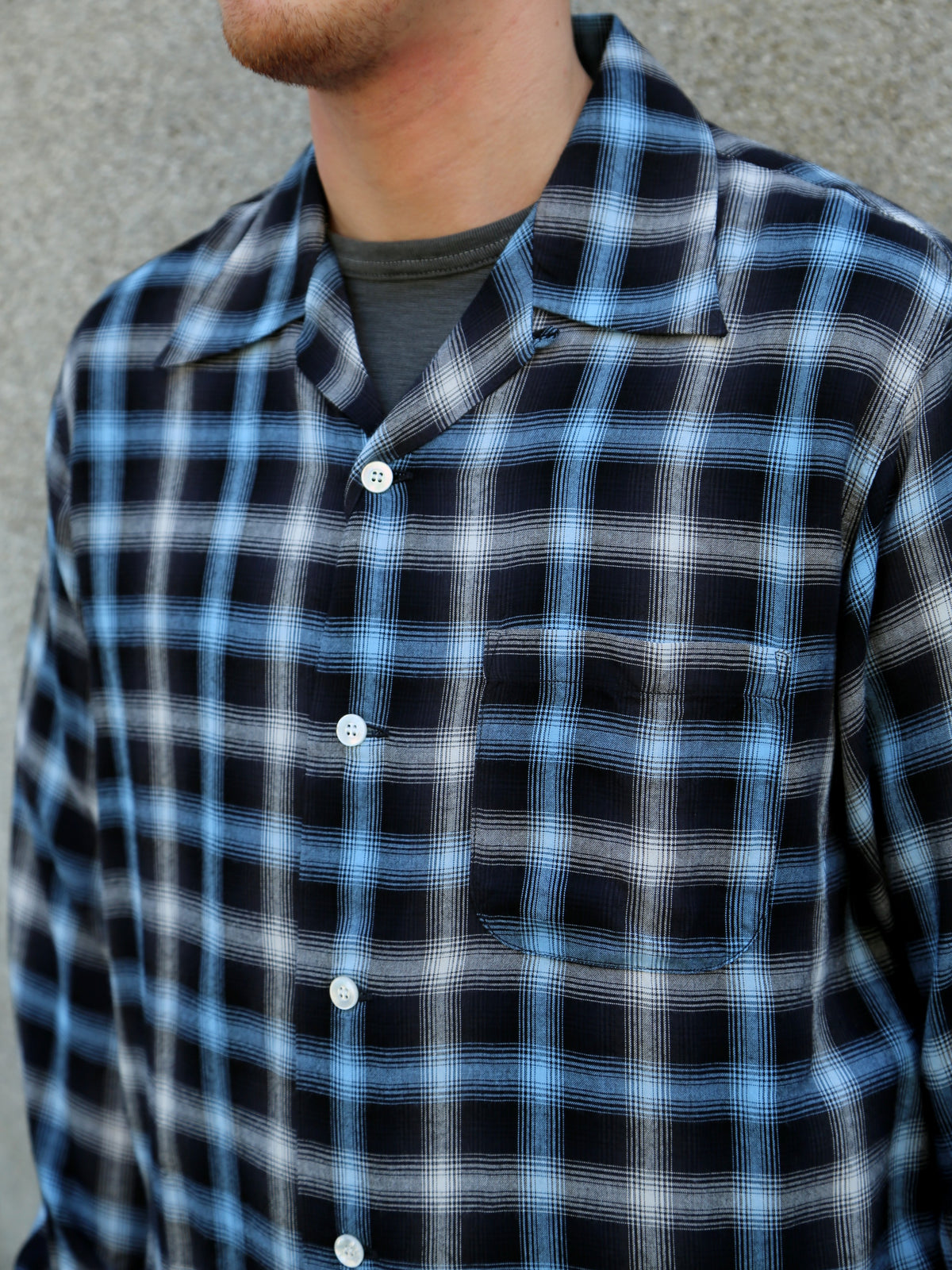 Sugar Cane Rayon Ombre Check Open Shirt – Blue (SC29683-125)