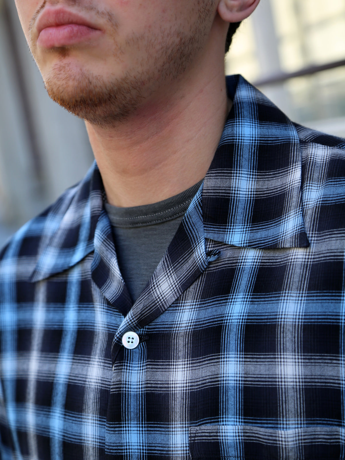 Sugar Cane Rayon Ombre Check Open Shirt – Blue (SC29683-125)