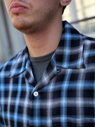 Sugar Cane Rayon Ombre Check Open Shirt – Blue (SC29683-125)