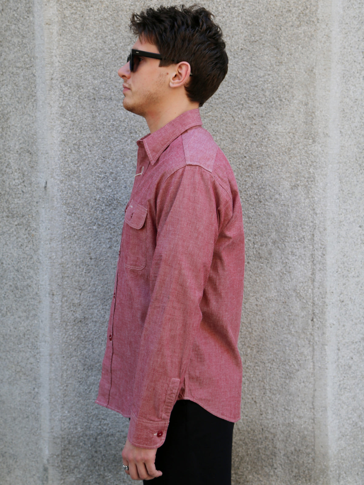 Sugar Cane Chambray Work Shirt – Red (SC29682-461)