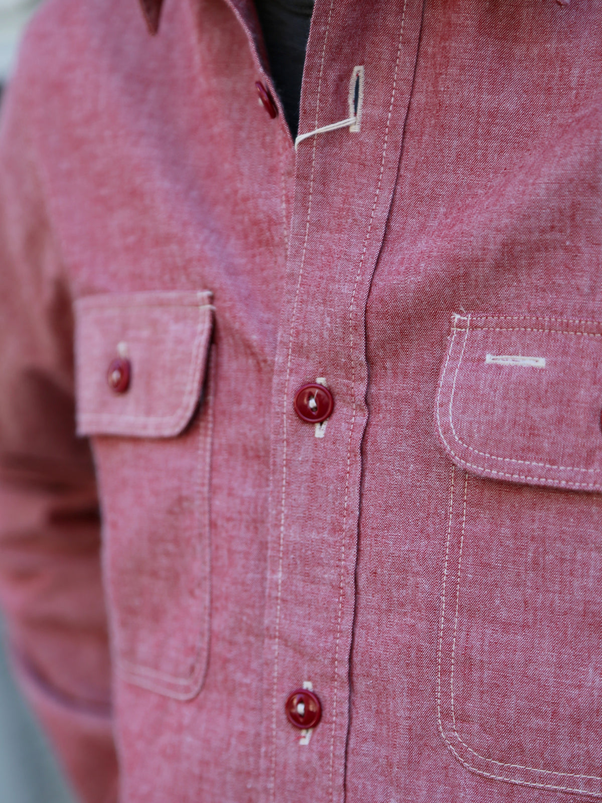 Sugar Cane Chambray Work Shirt – Red (SC29682-461)