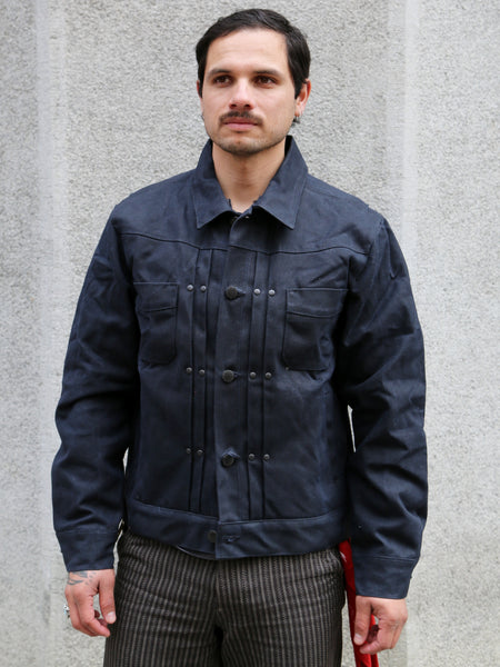 Freenote Cloth Riders Jacket – Waxed Canvas Black Alpaca Interior (M3234302-BLA)