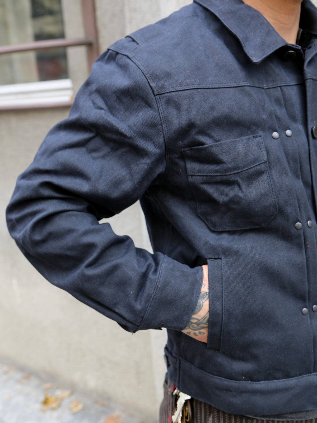 Freenote Cloth Riders Jacket – Waxed Canvas Black Alpaca Interior (M3234302-BLA)