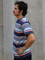 The Real McCoy's MC24017 Jacquard Knit Stripe Tee – Navy