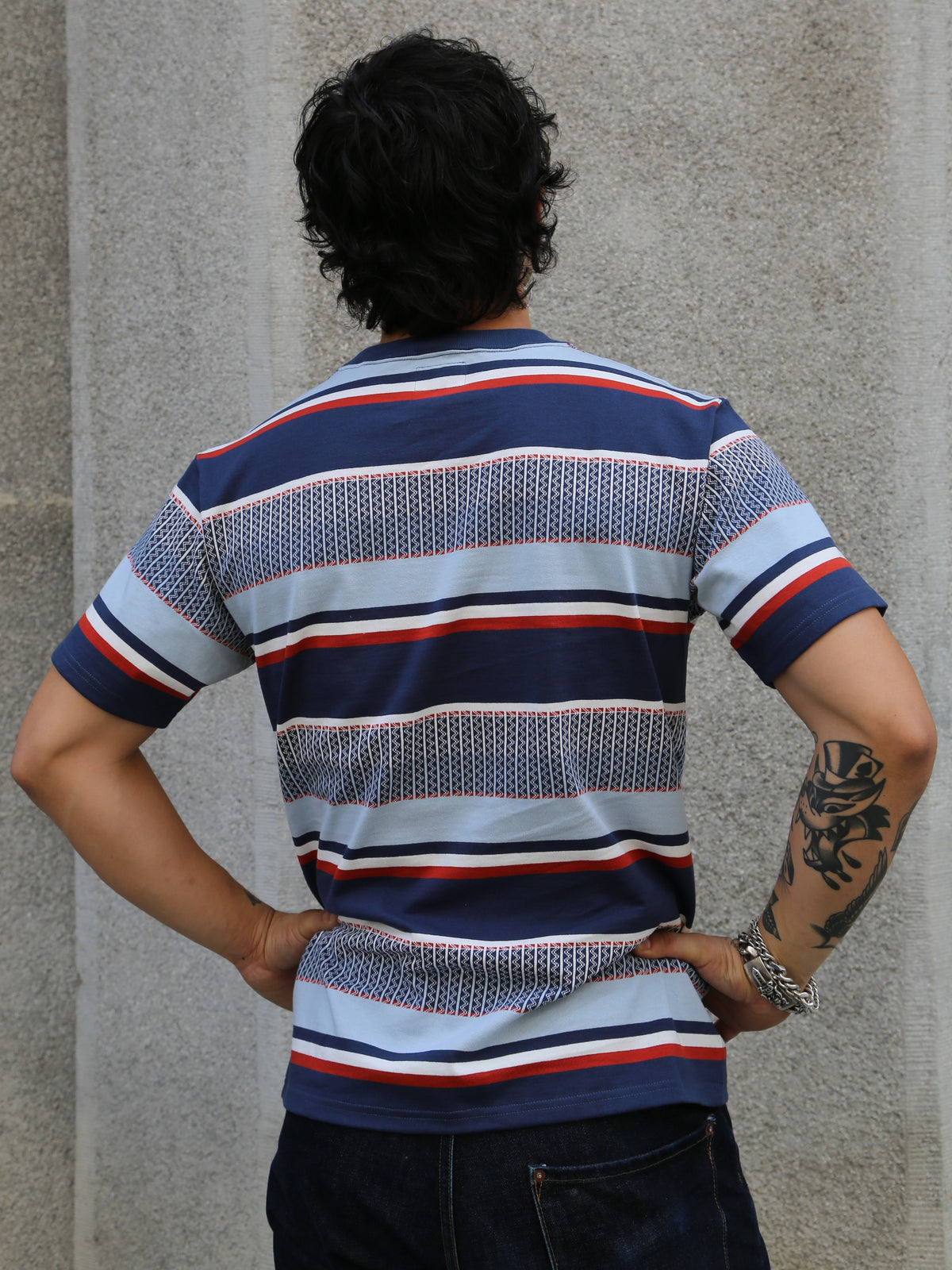 The Real McCoy's MC24017 Jacquard Knit Stripe Tee – Navy