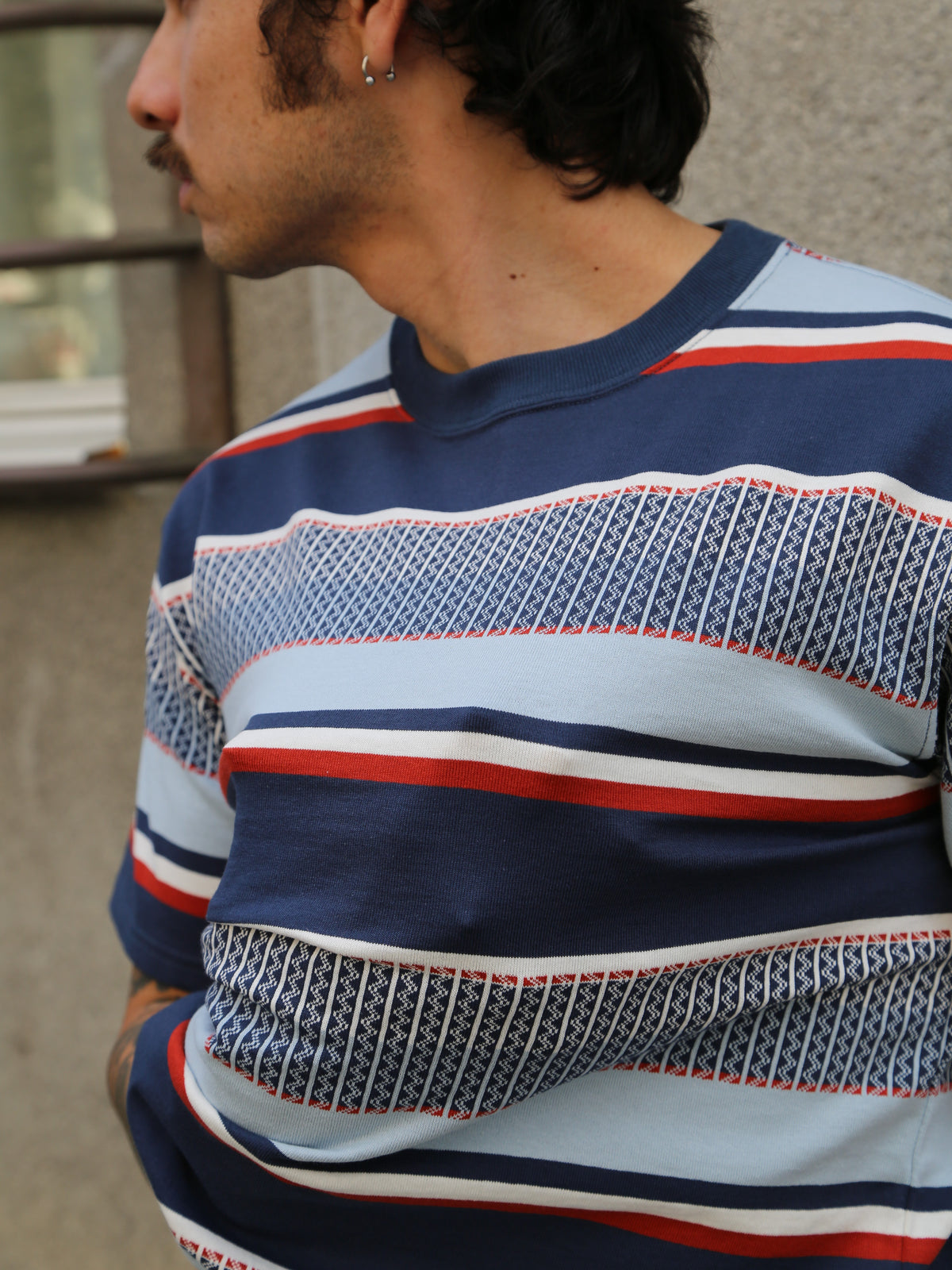 The Real McCoy's MC24017 Jacquard Knit Stripe Tee – Navy