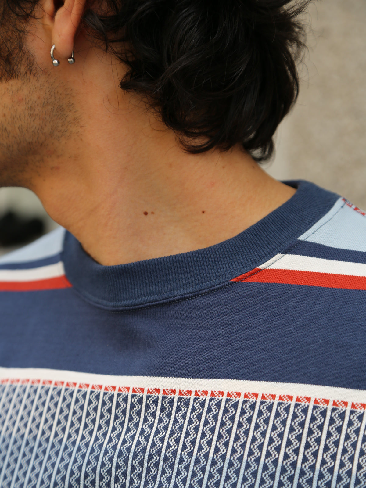 The Real McCoy's MC24017 Jacquard Knit Stripe Tee – Navy