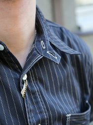 Sugar Cane Fiction Romance SS Work Shirt – Black Wabash Stripe (SC39702-411)