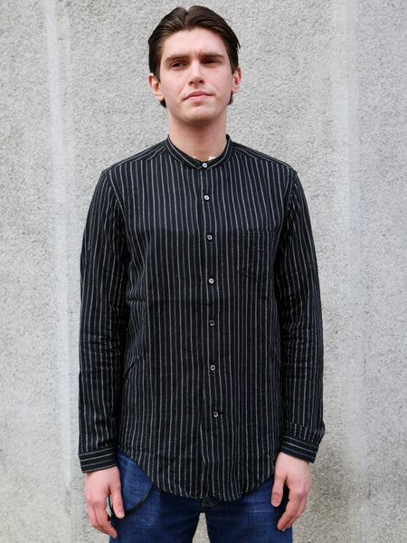 Black Sign Antique Cloth Band Collar Immigrant Shirt – Sumi Black (BSFL-25107)