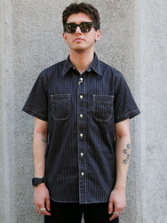 Sugar Cane Fiction Romance SS Work Shirt – Black Wabash Stripe (SC39702-411)