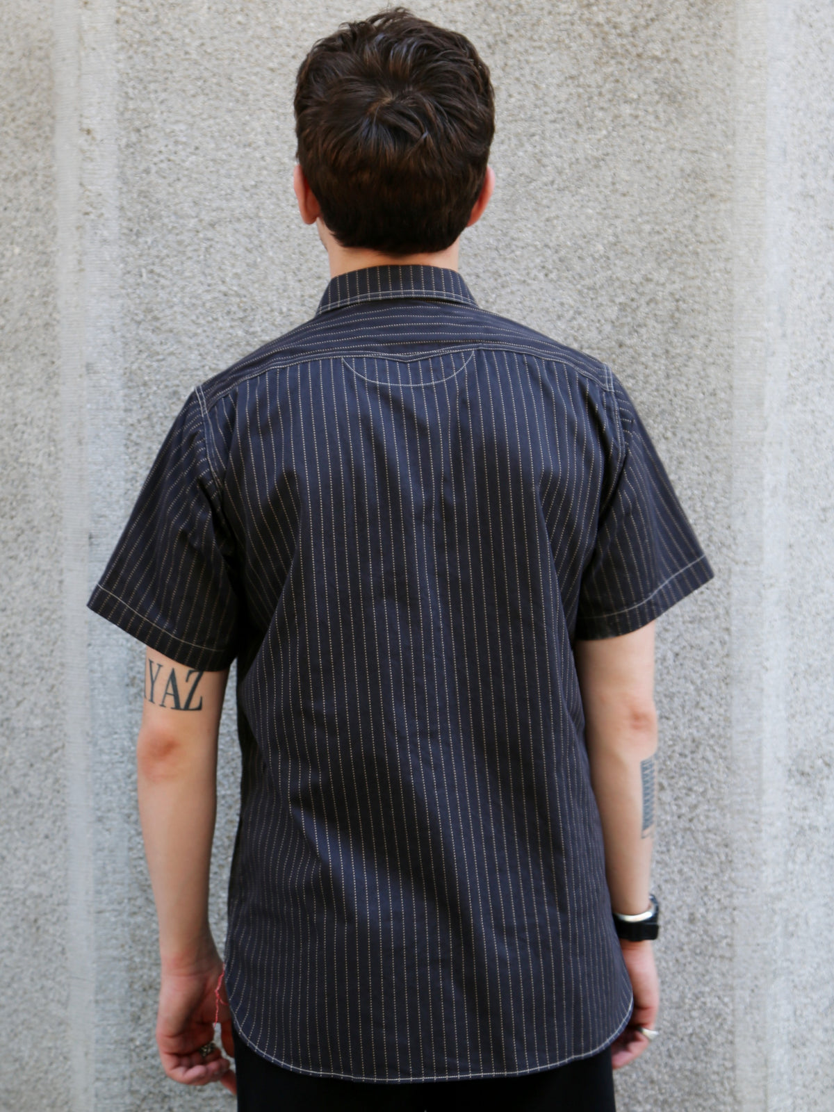 Sugar Cane Fiction Romance SS Work Shirt – Black Wabash Stripe (SC39702-411)