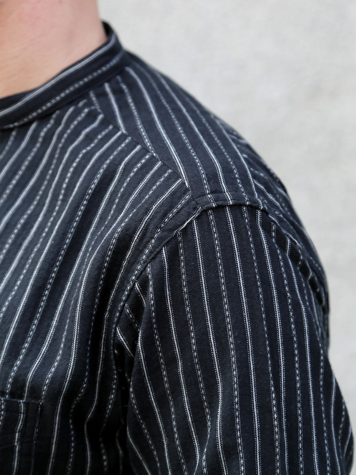 Black Sign Antique Cloth Band Collar Immigrant Shirt – Sumi Black (BSFL-25107)