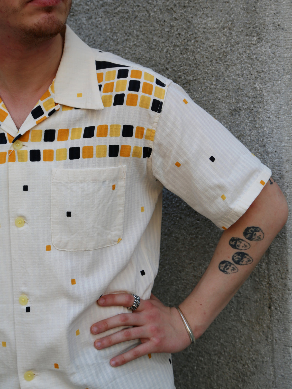 Sugar Cane Star of Holywood Dobby Cotton Open Shirt “Square” – Yellow (SH39717-155)