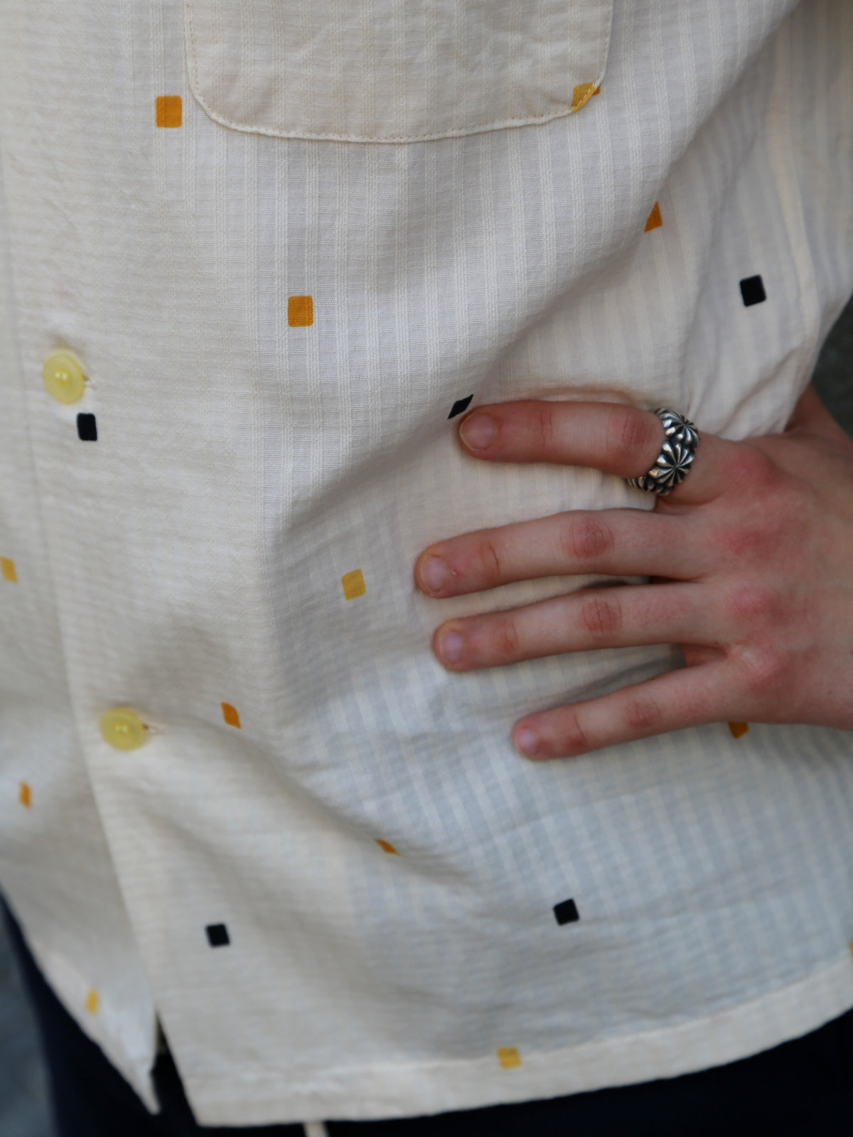 Sugar Cane Star of Holywood Dobby Cotton Open Shirt “Square” – Yellow (SH39717-155)