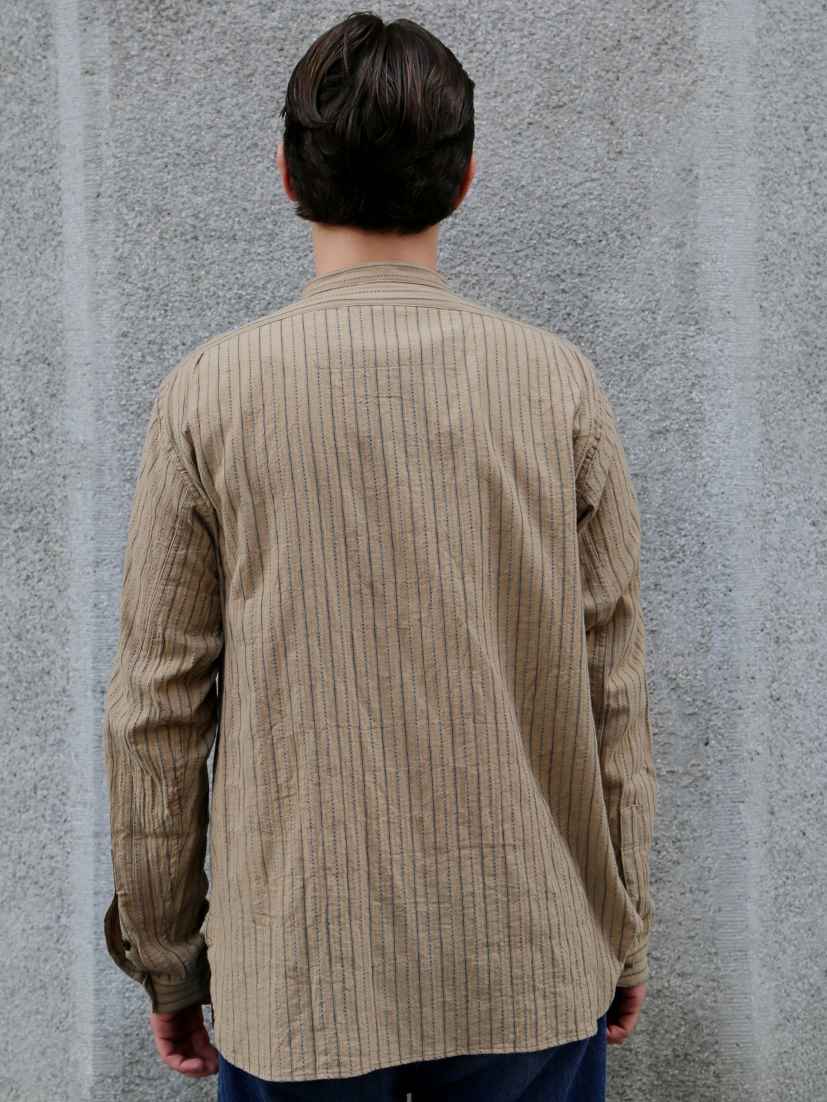 Black Sign Antique Cloth Band Collar Immigrant Shirt – Wheat Beige (BSFL-25107)