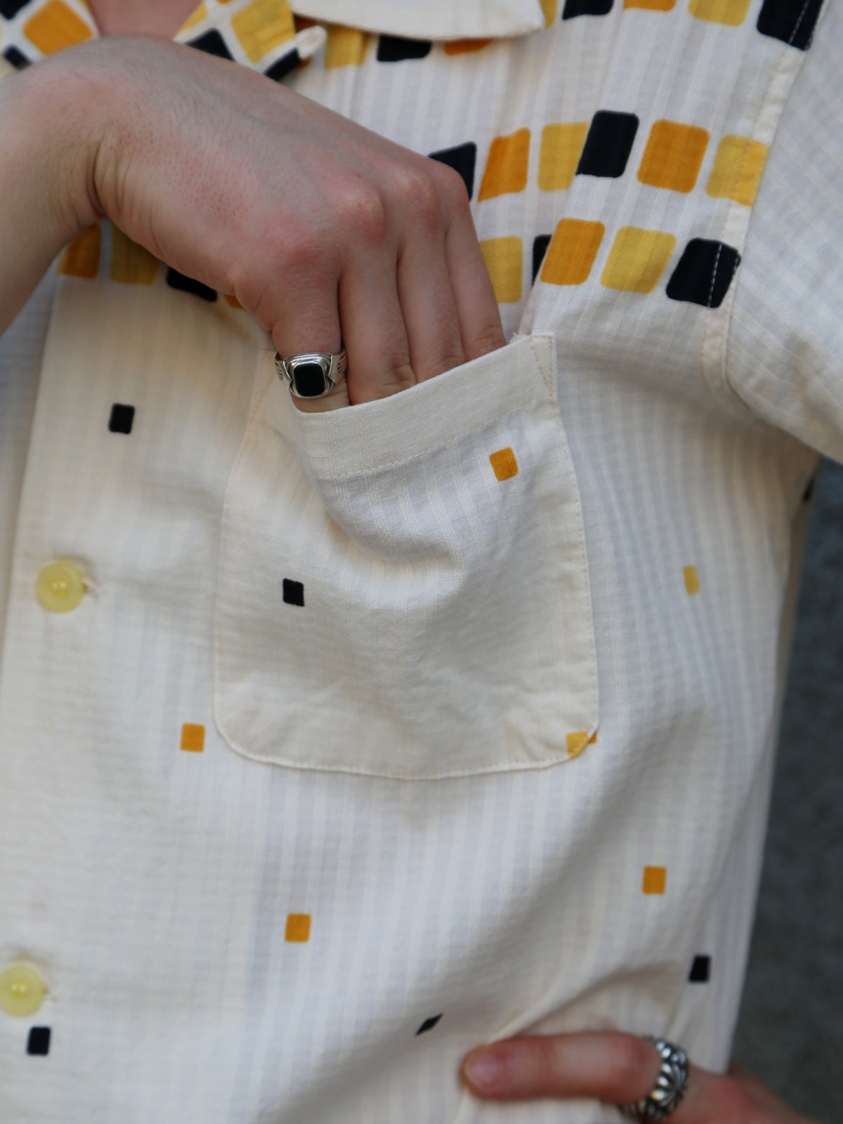 Sugar Cane Star of Holywood Dobby Cotton Open Shirt “Square” – Yellow (SH39717-155)