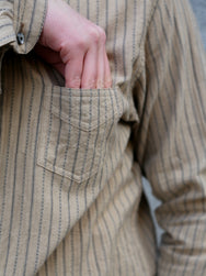 Black Sign Antique Cloth Band Collar Immigrant Shirt – Wheat Beige (BSFL-25107)