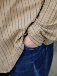 Black Sign Antique Cloth Band Collar Immigrant Shirt – Wheat Beige (BSFL-25107)