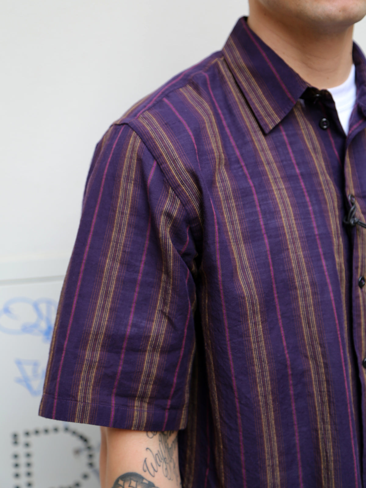 Hansen Garments Reidar Loose Fit Short Sleeve Shirt – Purple Stripes (27-35-8 REIDAR)