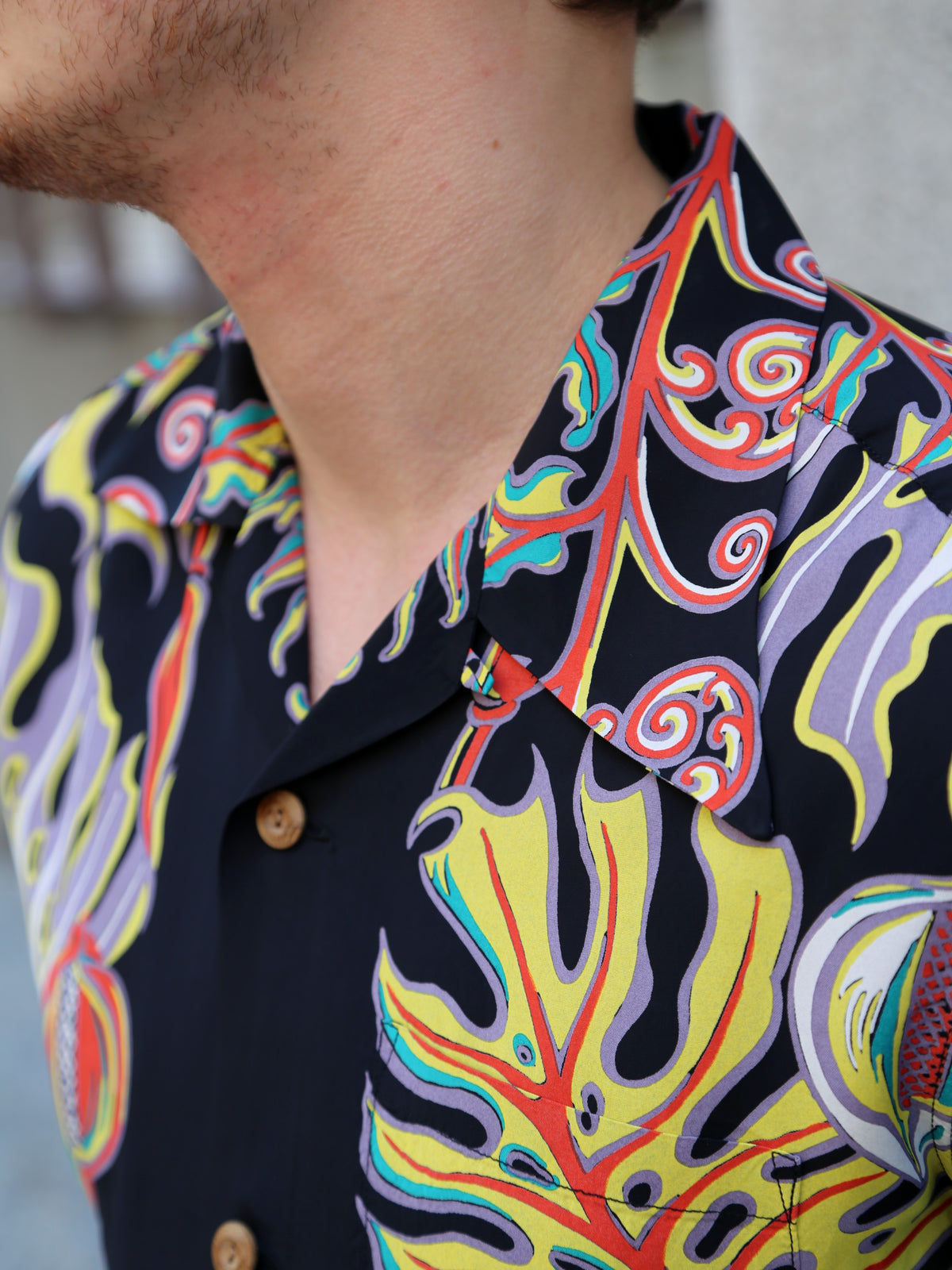 Sugar Cane Sun Surf “Monstera Border” SS Rayon Hawaiian Shirt – Black (SS39622-119)