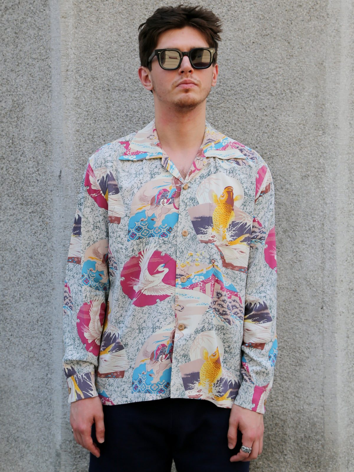 Sun Surf “Japanese Quaint Design” LS Rayon Hawaiian Shirt – Gray (SS29604-115)